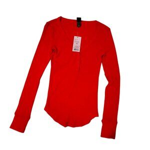 Long Sleeve Cherry Red Henley Top  XXS  By Wild Fable Soft and stretchy fabric